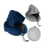 MEMORY FOAM כרית נסיעות לצוואר מרופדת עם קפוצ'ון בתיק PVC קשיח עגול